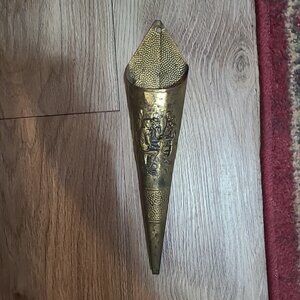 England Made Vintage Brass Cone Shaped Wall Mount Embossed Matchstick Holder